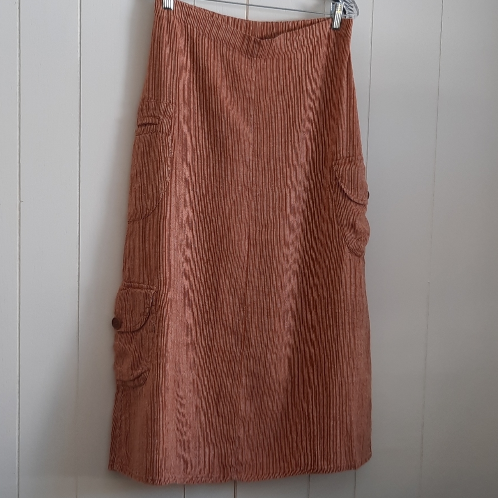 FLAX small rust/cream maxi skirt with cargo pocket